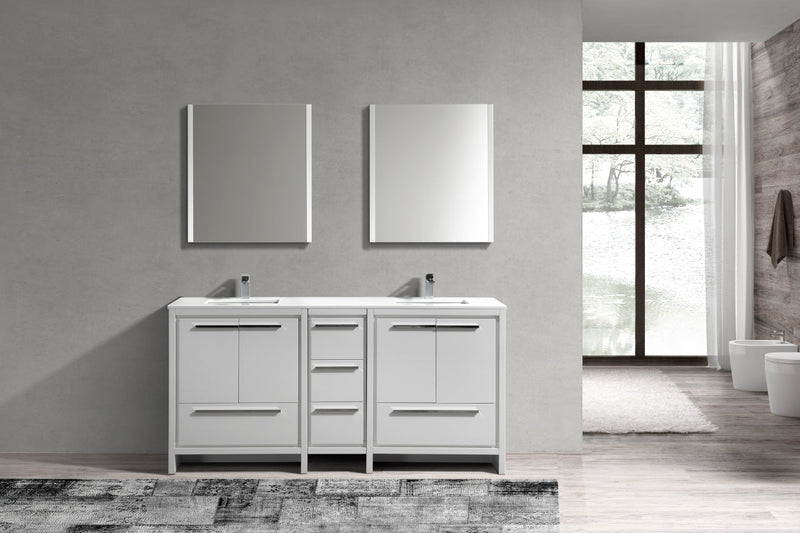 Kube Bath Dolce 72" Double Sink High Gloss White Modern Bathroom Vanity with White Quartz Counter-Top - AD672GW