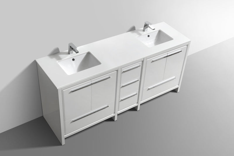 Kube Bath Dolce 72" Double Sink High Gloss White Modern Bathroom Vanity with White Quartz Counter-Top - AD672GW