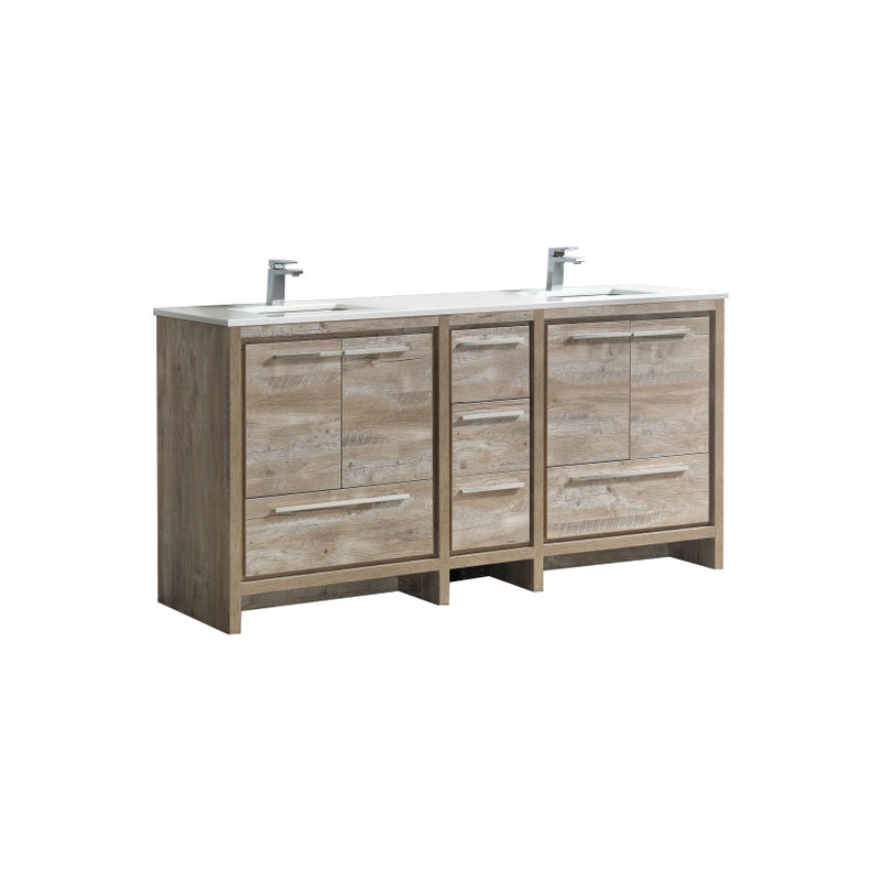 Kube Bath Dolce 72" Double Sink Nature Wood Modern Bathroom Vanity with White Quartz Counter-Top - AD672NW