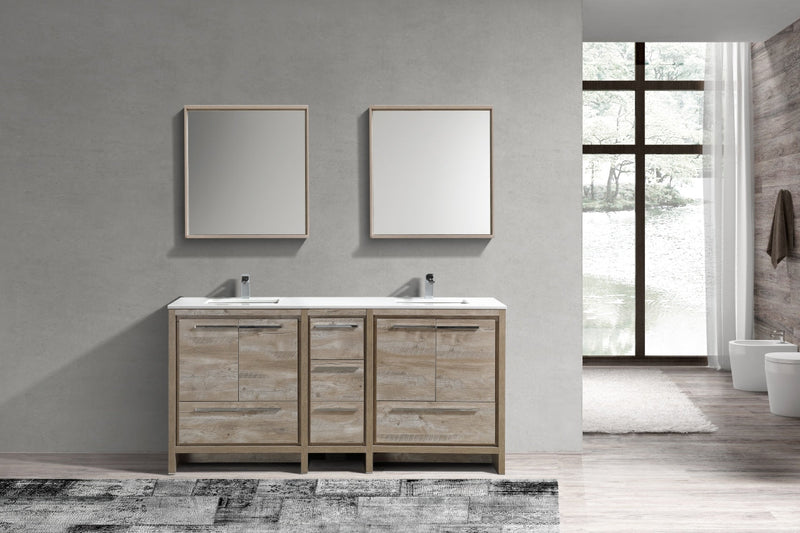 Kube Bath Dolce 72" Double Sink Nature Wood Modern Bathroom Vanity with White Quartz Counter-Top - AD672NW