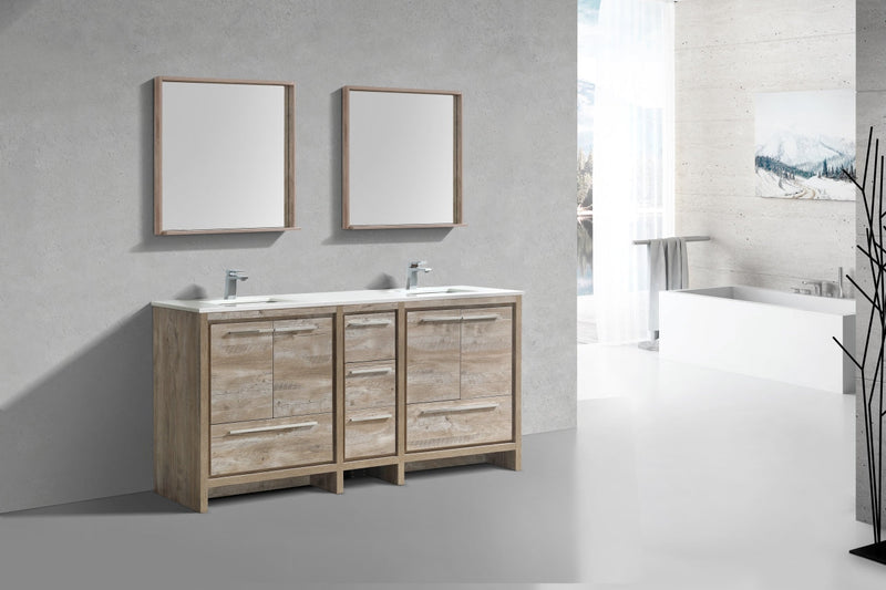 Kube Bath Dolce 72" Double Sink Nature Wood Modern Bathroom Vanity with White Quartz Counter-Top - AD672NW