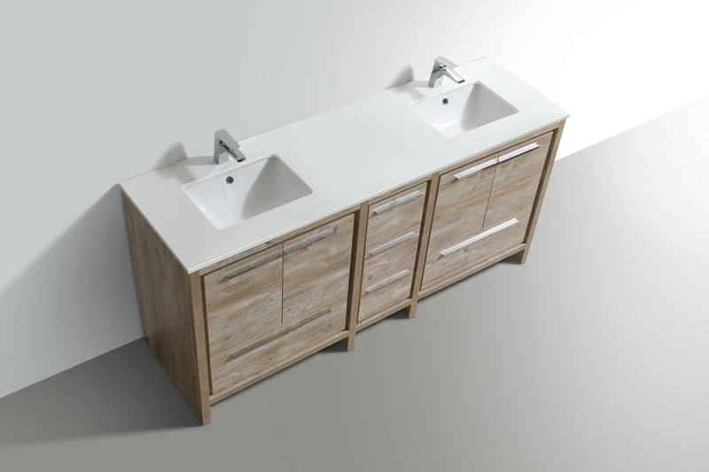 Kube Bath Dolce 72" Double Sink Nature Wood Modern Bathroom Vanity with White Quartz Counter-Top - AD672NW