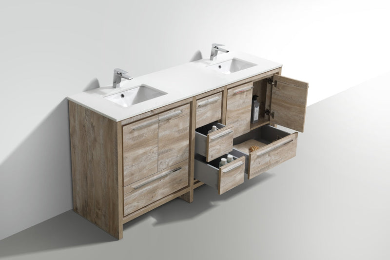 Kube Bath Dolce 72" Double Sink Nature Wood Modern Bathroom Vanity with White Quartz Counter-Top - AD672NW