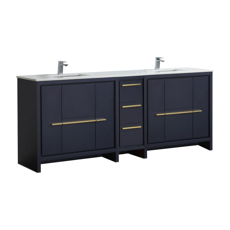 Kube Bath Dolce 84" Double Sink High Gloss White Modern Bathroom Vanity with White Quartz Counter-Top - AD684BLUE