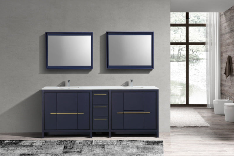 Kube Bath Dolce 84" Double Sink High Gloss White Modern Bathroom Vanity with White Quartz Counter-Top - AD684BLUE