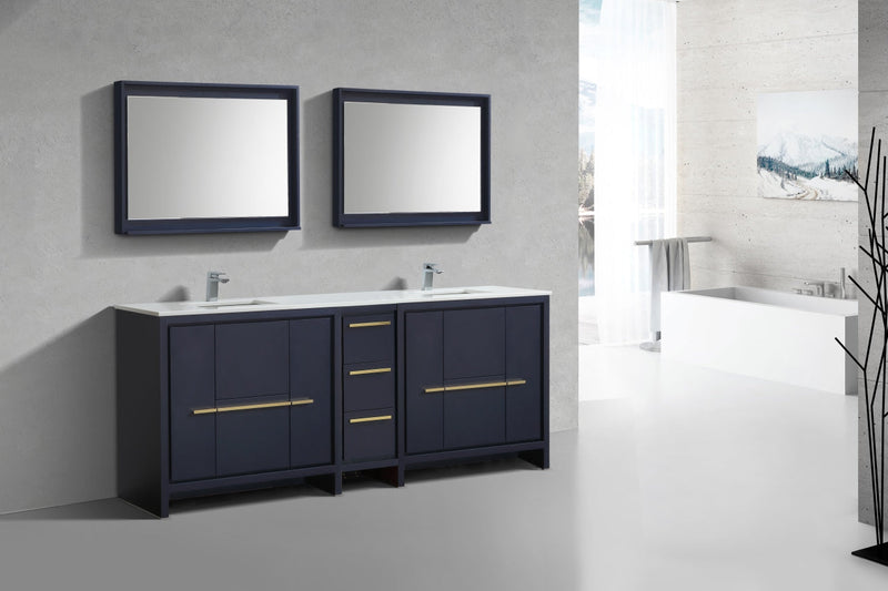 Kube Bath Dolce 84" Double Sink High Gloss White Modern Bathroom Vanity with White Quartz Counter-Top - AD684BLUE