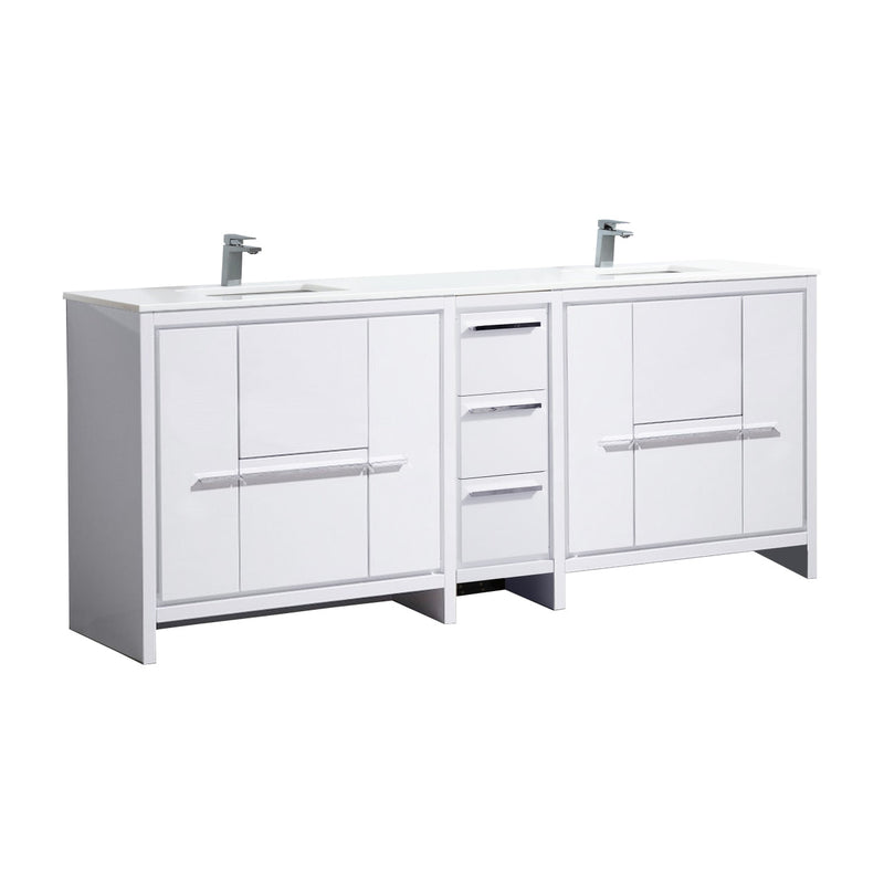 Kube Bath Dolce 84" Double Sink High Gloss White Modern Bathroom Vanity with White Quartz Counter-Top - AD684GW