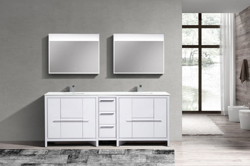 Kube Bath Dolce 84" Double Sink High Gloss White Modern Bathroom Vanity with White Quartz Counter-Top - AD684GW