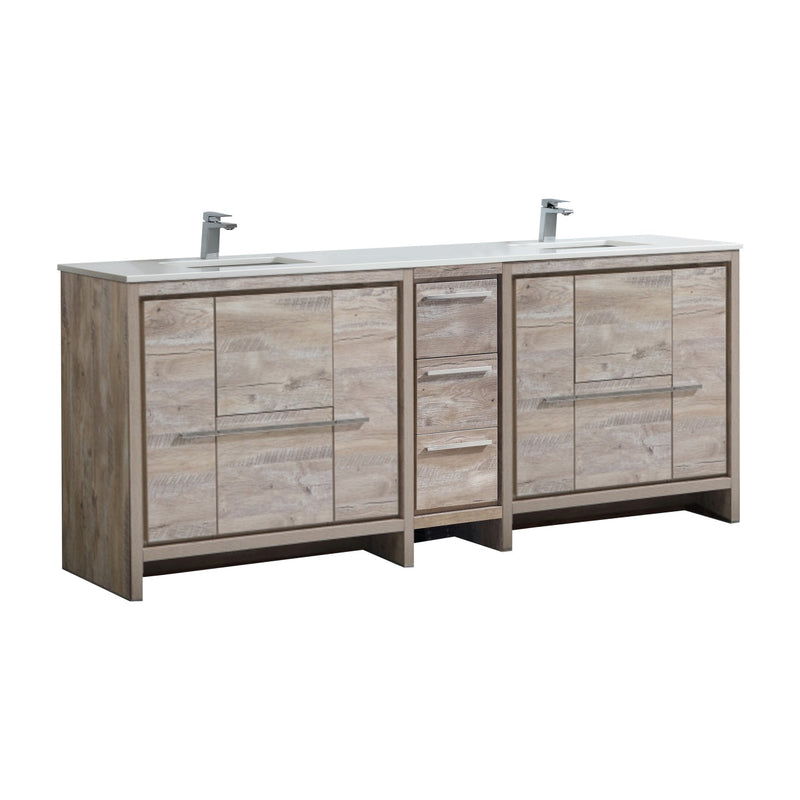 Kube Bath Dolce 84" Double Sink Nature Wood Modern Bathroom Vanity with White Quartz Counter-Top - AD684NW
