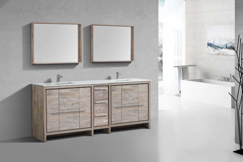 Kube Bath Dolce 84" Double Sink Nature Wood Modern Bathroom Vanity with White Quartz Counter-Top - AD684NW