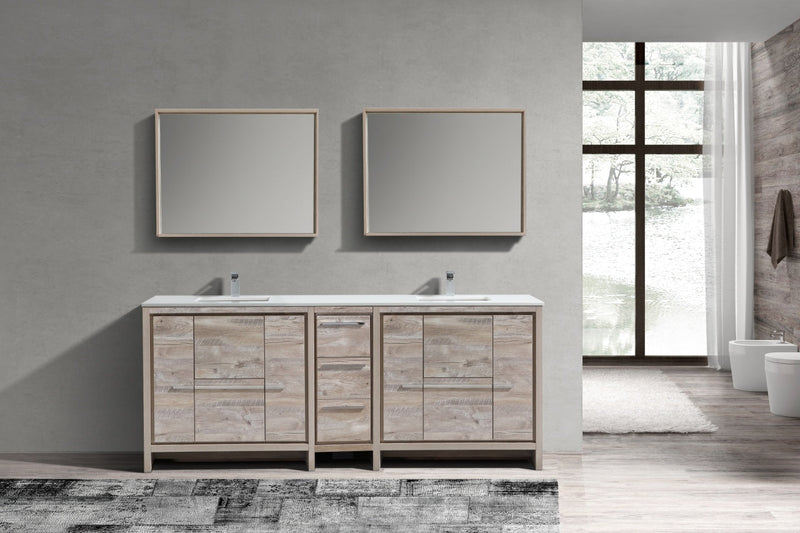 Kube Bath Dolce 84" Double Sink Nature Wood Modern Bathroom Vanity with White Quartz Counter-Top - AD684NW