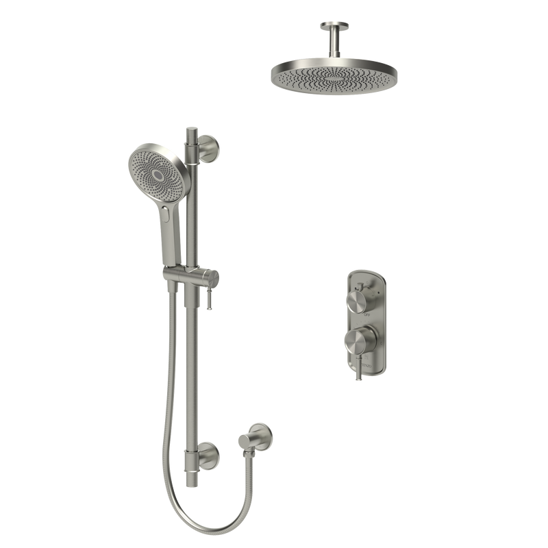 Tenzo Alyss Pressure-Balanced Shower System with 10" Rain Head & Hand Shower – Ceiling-Mount – Brushed Nickel – ALYPB32-21134-BN