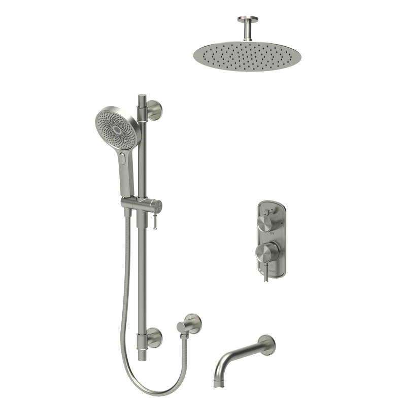 Tenzo Alyss Pressure-Balanced Shower & Tub System with 12" S.S. Rain Head, Hand Shower & Tub Spout – Ceiling-Mount – Brushed Nickel – ALYPB33-511325-BN