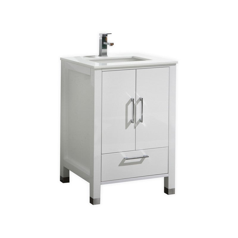 Kube Bath Anziano 24" Gloss White Vanity w/ Quartz Countertop - ASL1524-GW