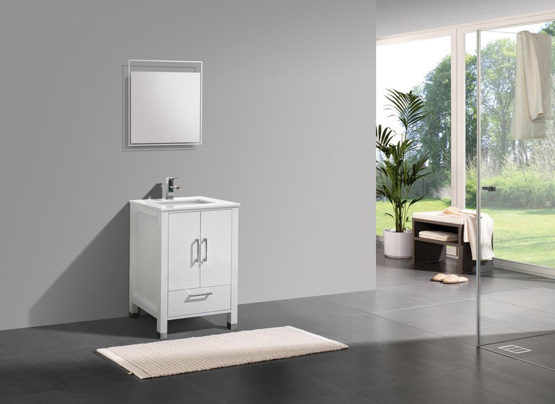 Kube Bath Anziano 24" Gloss White Vanity w/ Quartz Countertop - ASL1524-GW