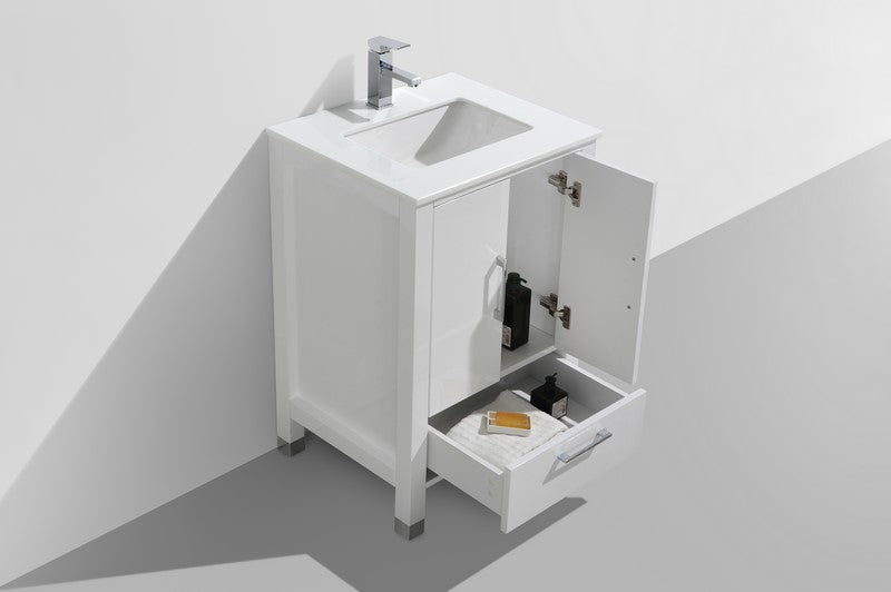 Kube Bath Anziano 24" Gloss White Vanity w/ Quartz Countertop - ASL1524-GW