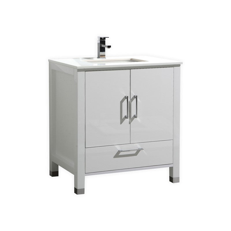 Kube Bath Anziano 30" Gloss White Vanity w/ Quartz Countertop - ASL1530-GW
