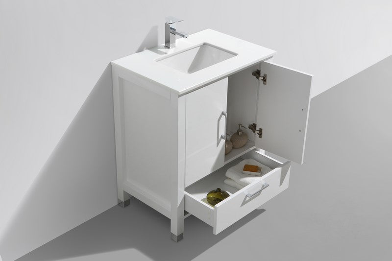 Kube Bath Anziano 30" Gloss White Vanity w/ Quartz Countertop - ASL1530-GW