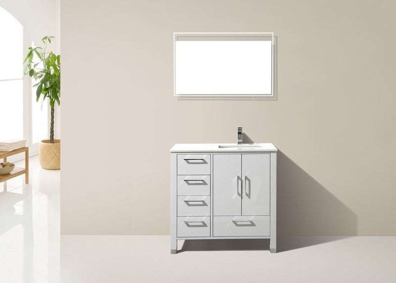 Kube Bath Anziano 36" Gloss White Vanity w/ Left Side Drawers and Quartz Countertop - ASL1536L-GW