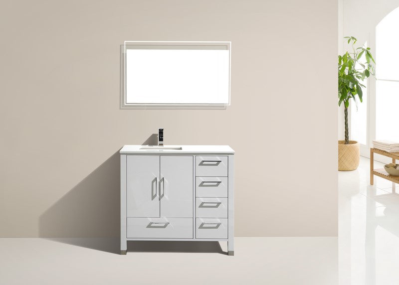 Kube Bath Anziano 40" Gloss White Vanity w/ Right Side Drawers and Quartz Countertop - ASL1540-GW