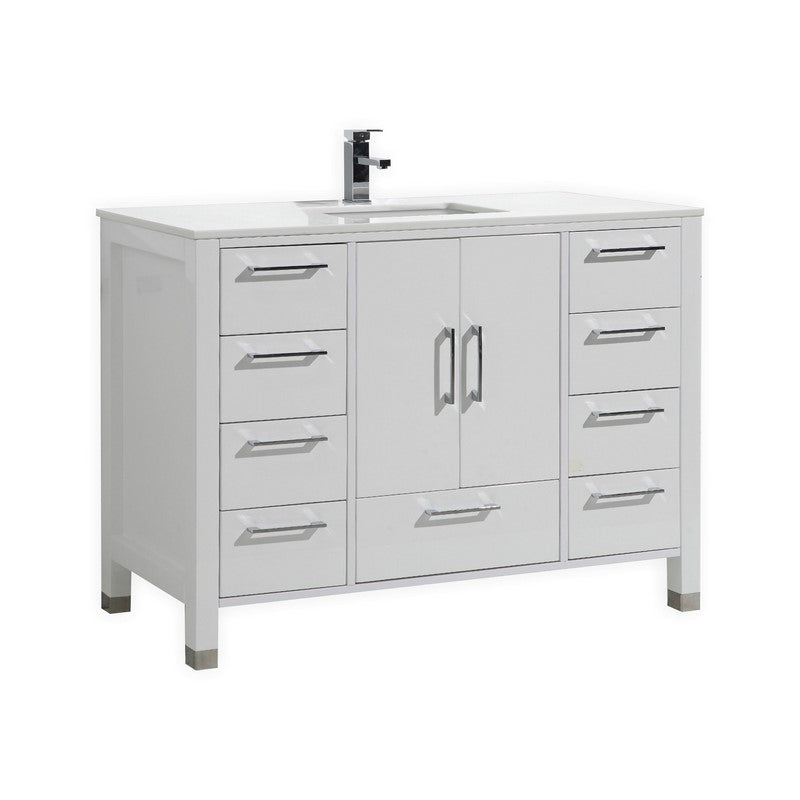 Kube Bath Anziano 48" Gloss White Vanity w/ Quartz Countertop - ASL1548S-GW