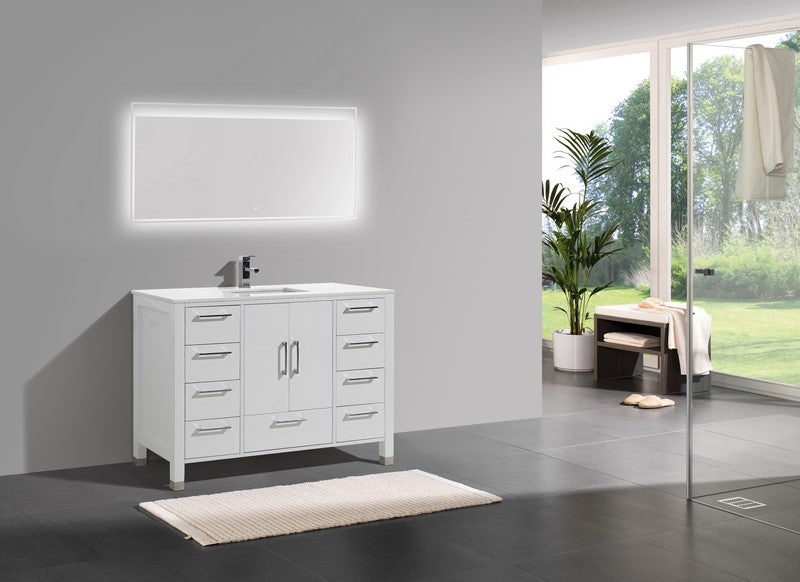 Kube Bath Anziano 48" Gloss White Vanity w/ Quartz Countertop - ASL1548S-GW