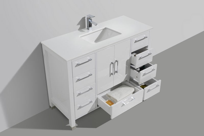 Kube Bath Anziano 48" Gloss White Vanity w/ Quartz Countertop - ASL1548S-GW