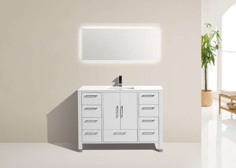Kube Bath Anziano 48" Gloss White Vanity w/ Quartz Countertop - ASL1548S-GW