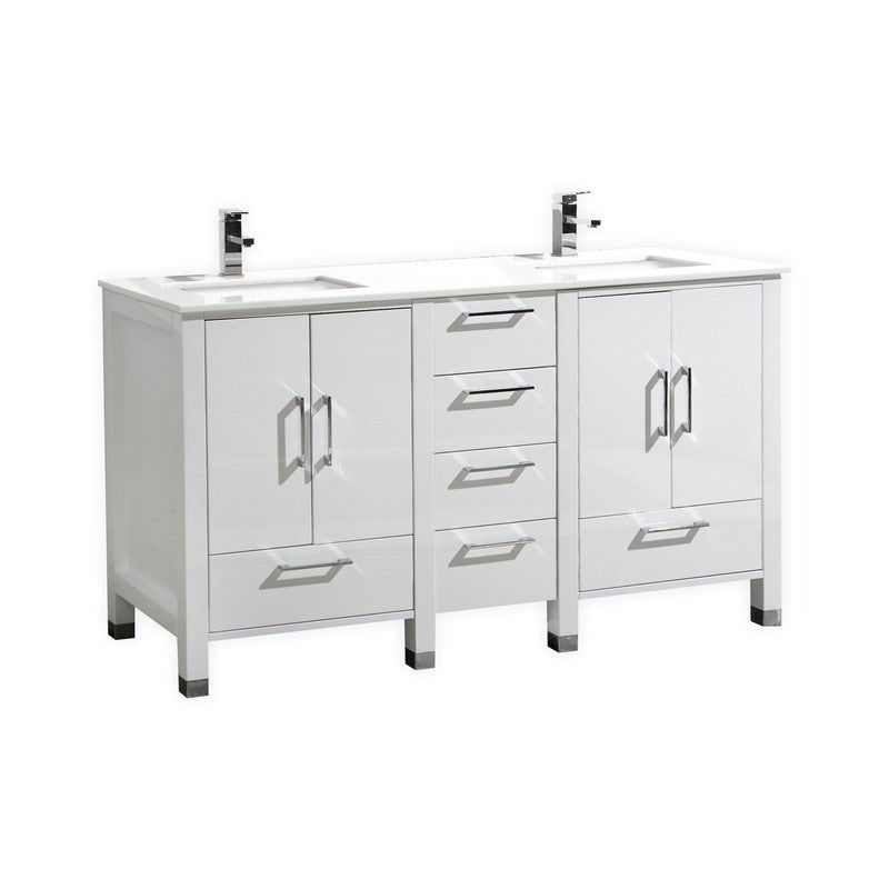 Kube Bath Anziano 60" Double Sink Gloss White Vanity w/ Quartz Countertop - ASL1560-GW