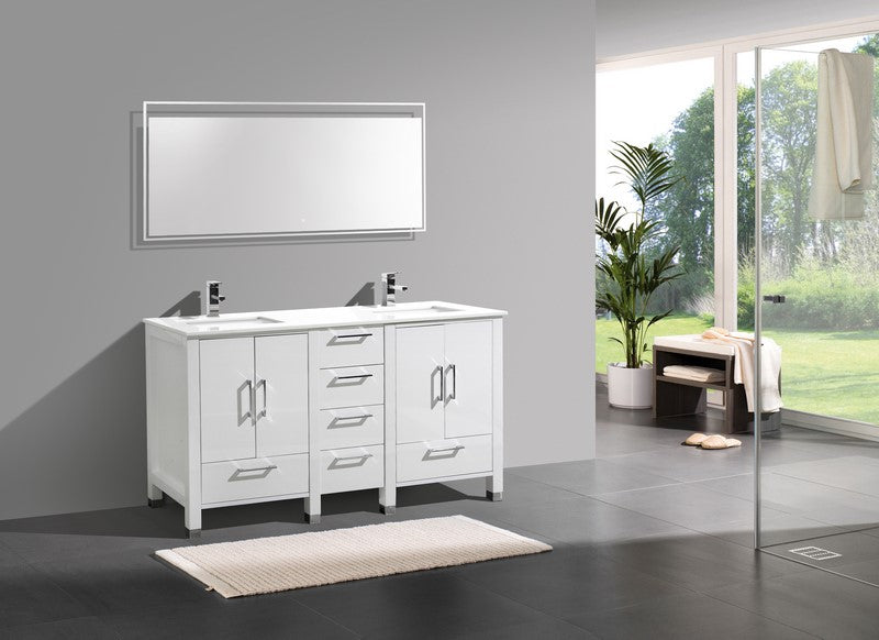 Kube Bath Anziano 60" Double Sink Gloss White Vanity w/ Quartz Countertop - ASL1560-GW