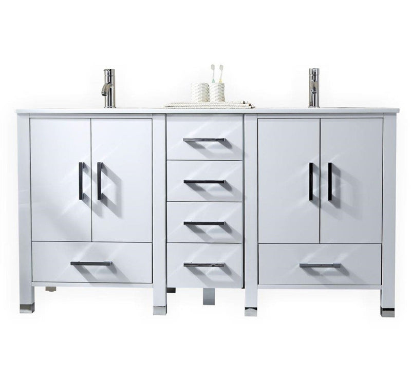 Kube Bath Anziano 72" Double Sink Gloss White Vanity w/ Quartz Countertop - ASL1572-GW
