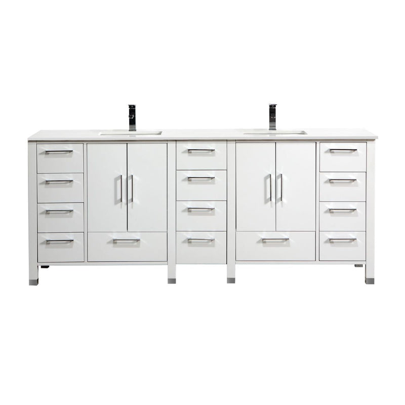 Kube Bath Anziano 84" Double Sink Gloss White Vanity w/ Quartz Countertop - ASL1584-GW