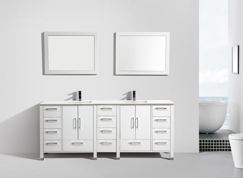 Kube Bath Anziano 84" Double Sink Gloss White Vanity w/ Quartz Countertop - ASL1584-GW