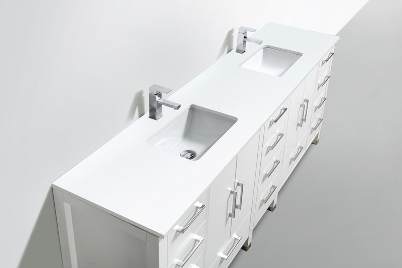 Kube Bath Anziano 84" Double Sink Gloss White Vanity w/ Quartz Countertop - ASL1584-GW