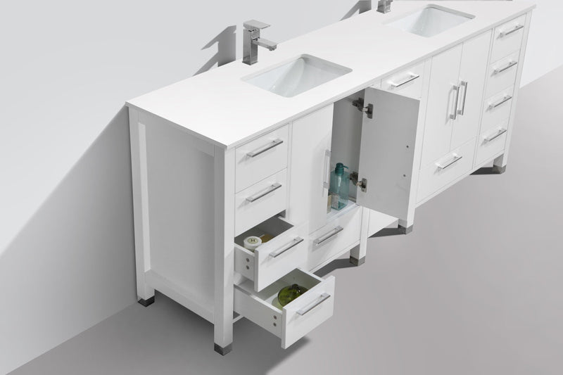 Kube Bath Anziano 84" Double Sink Gloss White Vanity w/ Quartz Countertop - ASL1584-GW