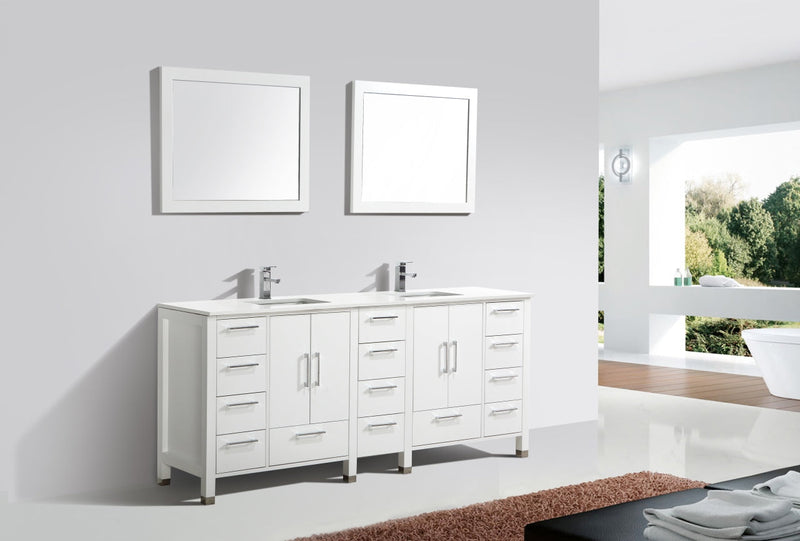 Kube Bath Anziano 84" Double Sink Gloss White Vanity w/ Quartz Countertop - ASL1584-GW