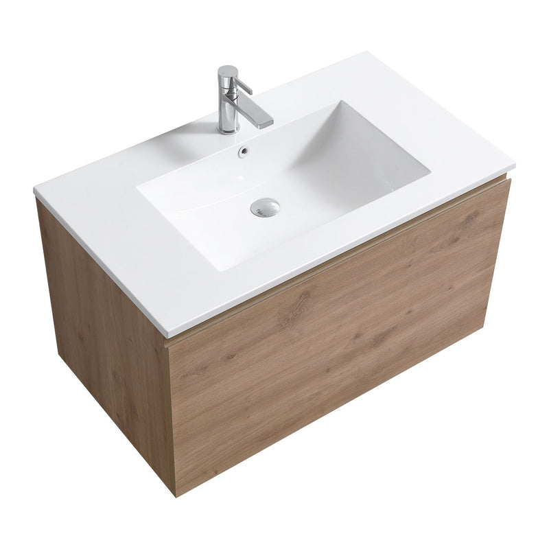 Kube Bath BALLI 36" Modern Bathroom Vanity In White Oak Finish - BALLI36-WO
