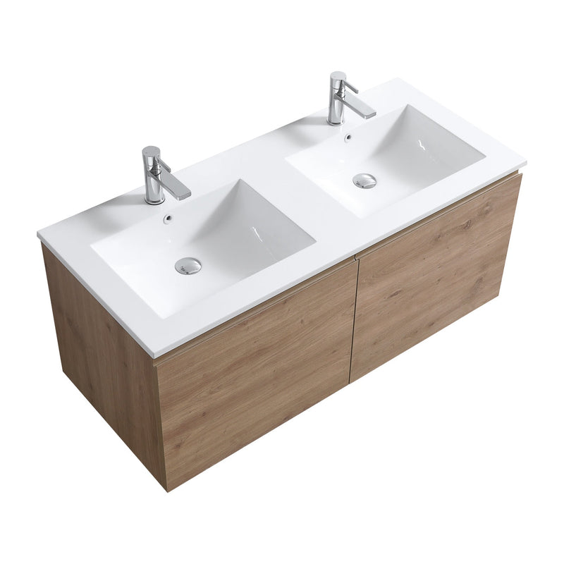 Kube Bath BALLI 48" Modern Bathroom Vanity In White Oak Finish - Double Sink - BALLI48D-WO