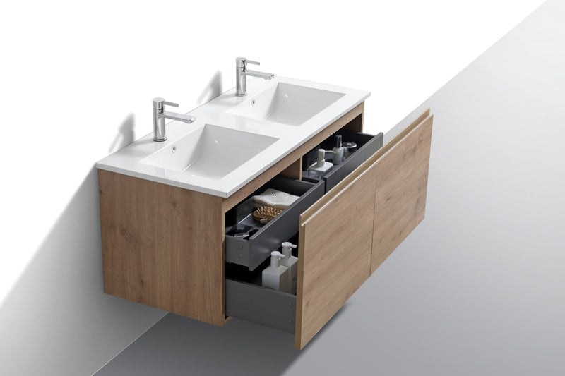 Kube Bath BALLI 48" Modern Bathroom Vanity In White Oak Finish - Double Sink - BALLI48D-WO