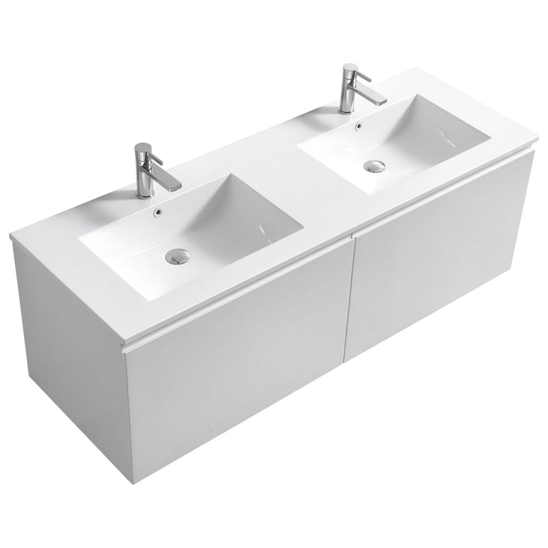 Kube Bath BALLI 60" Modern Bathroom Vanity In Gloss White Finish - Double Sink - BALLI60D-GW