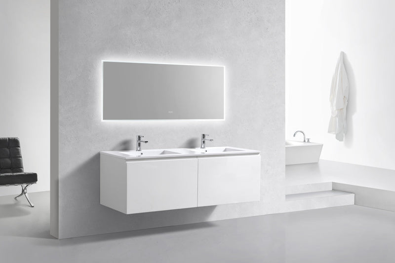 Kube Bath BALLI 60" Modern Bathroom Vanity In Gloss White Finish - Double Sink - BALLI60D-GW