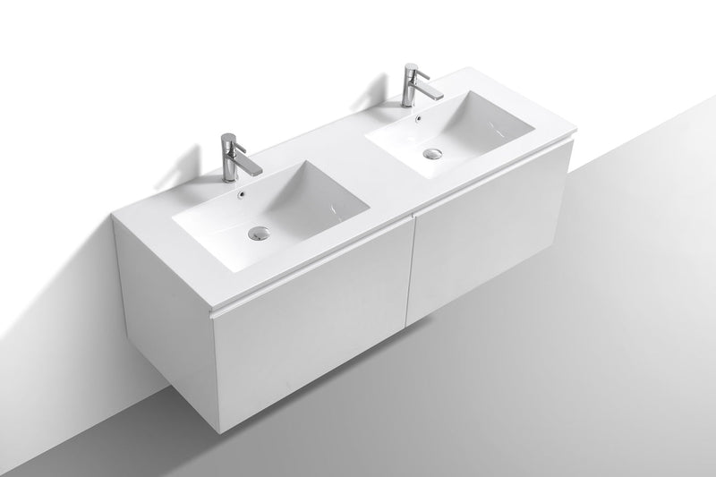 Kube Bath BALLI 60" Modern Bathroom Vanity In Gloss White Finish - Double Sink - BALLI60D-GW