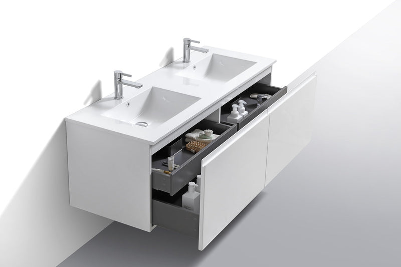 Kube Bath BALLI 60" Modern Bathroom Vanity In Gloss White Finish - Double Sink - BALLI60D-GW