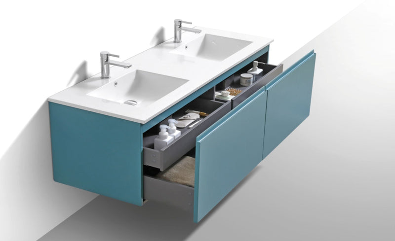Kube Bath BALLI 71.25" Modern Bathroom Vanity In Teal Green Finish - Double Sink - BALLI72-TG