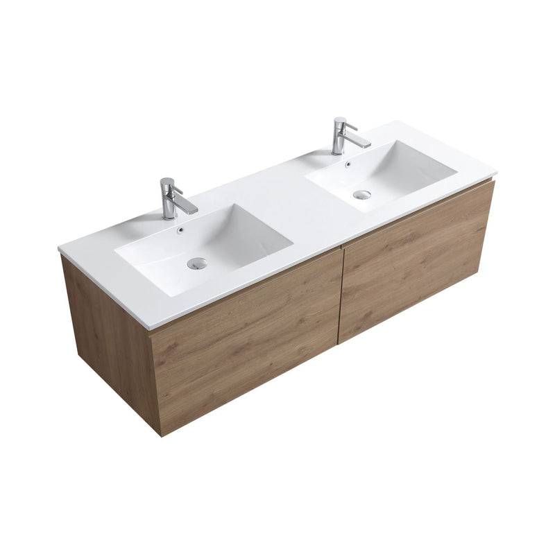 Kube Bath BALLI 71.25" Modern Bathroom Vanity White Oak Finish - Double Sink - BALLI72-WO
