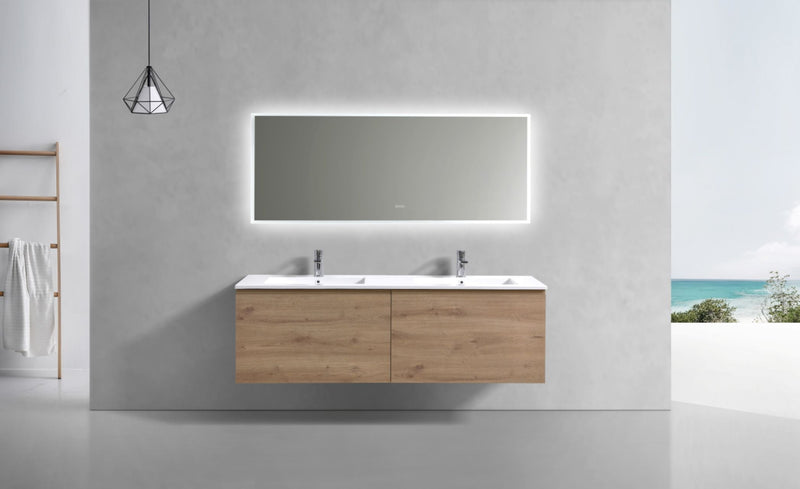 Kube Bath BALLI 71.25" Modern Bathroom Vanity White Oak Finish - Double Sink - BALLI72-WO