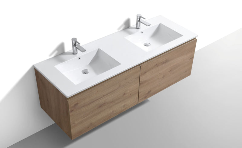 Kube Bath BALLI 71.25" Modern Bathroom Vanity White Oak Finish - Double Sink - BALLI72-WO