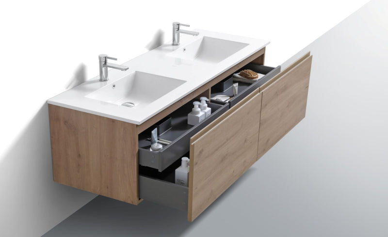 Kube Bath BALLI 71.25" Modern Bathroom Vanity White Oak Finish - Double Sink - BALLI72-WO