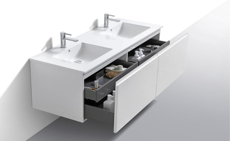 Kube Bath BALLI 71.25" Modern Bathroom Vanity In Gloss White Finish - Double Sink - BALLI72-GW