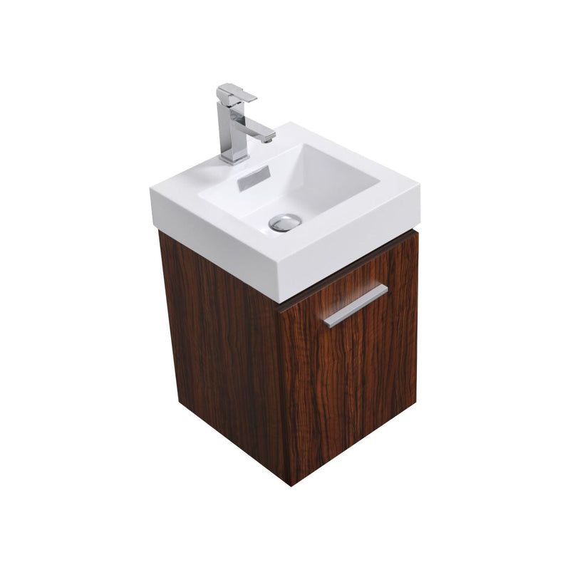 Kube Bath Bliss 16" Walnut Wall Mount Modern Bathroom Vanity - BSL16-WNT